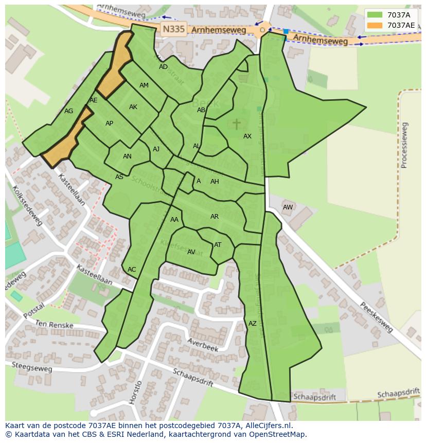 Afbeelding van het postcodegebied 7037 AE op de kaart.
