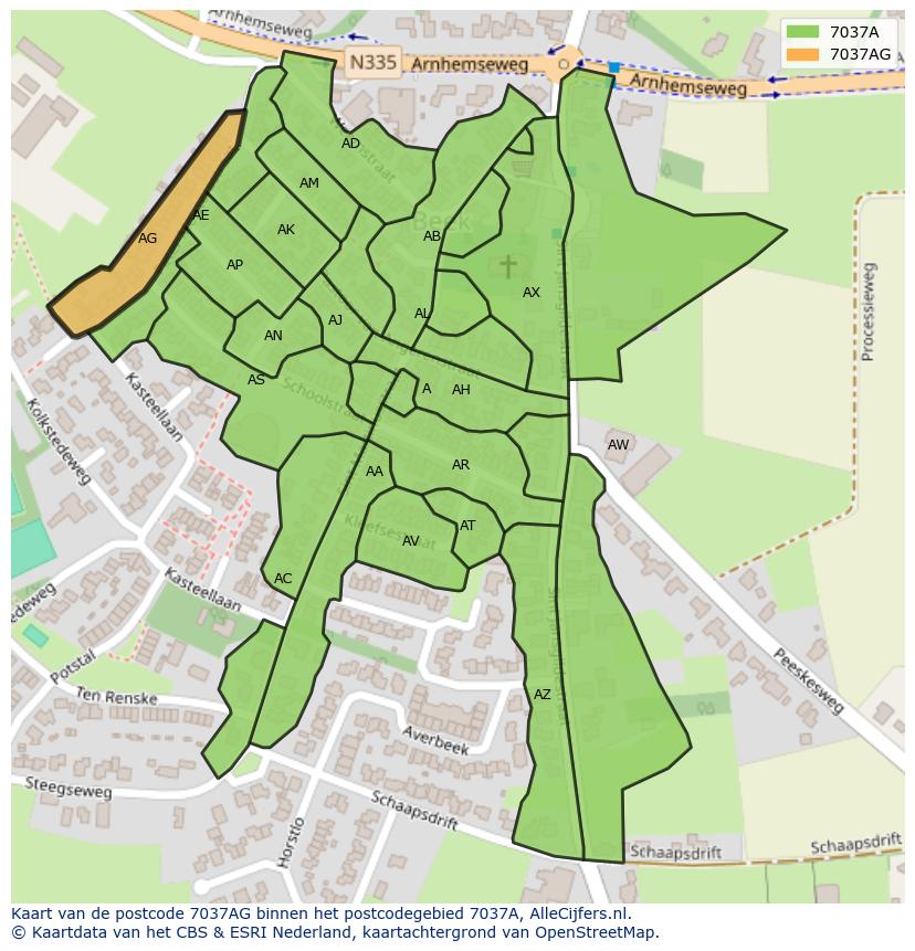 Afbeelding van het postcodegebied 7037 AG op de kaart.