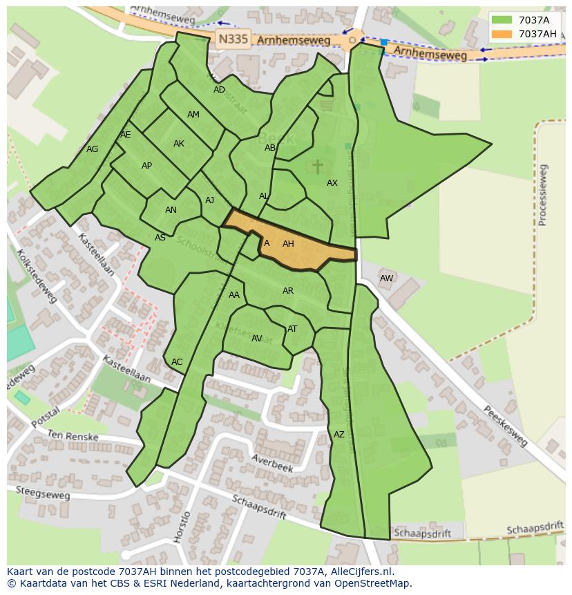 Afbeelding van het postcodegebied 7037 AH op de kaart.