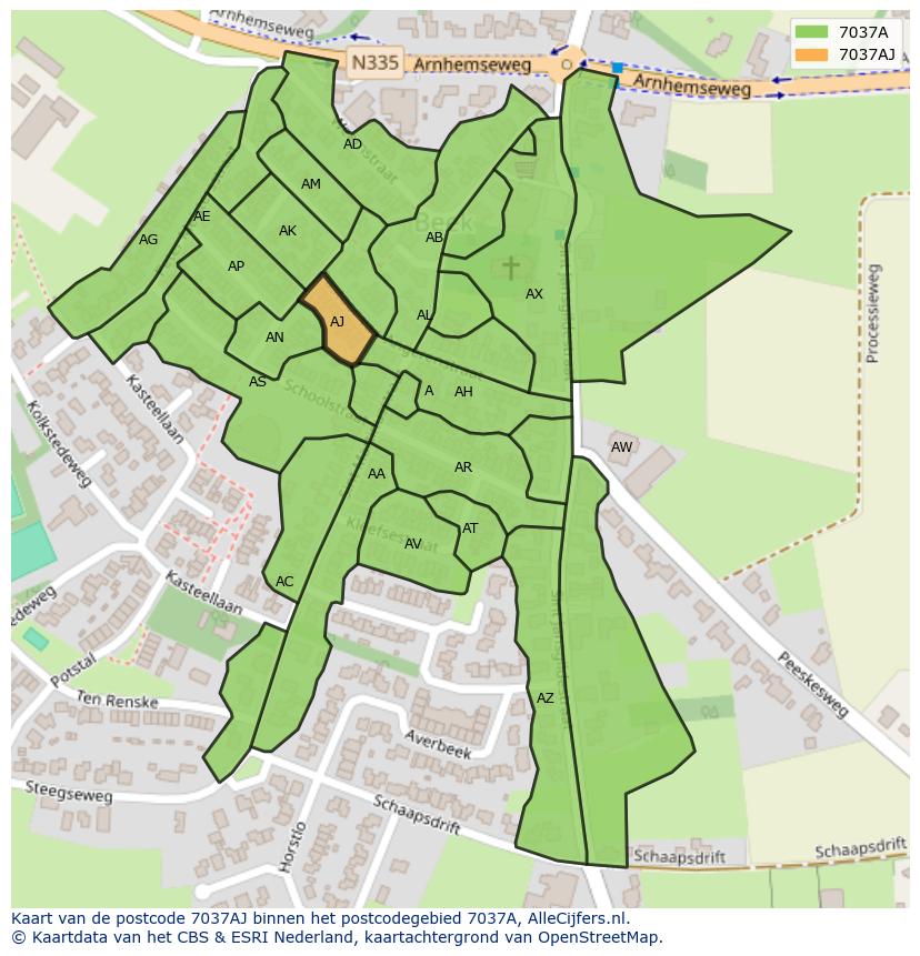 Afbeelding van het postcodegebied 7037 AJ op de kaart.