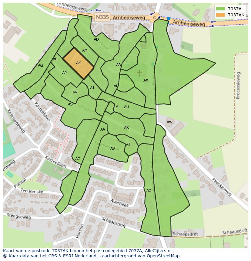Afbeelding van het postcodegebied 7037 AK op de kaart.