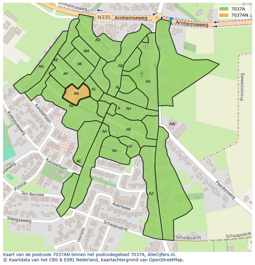 Afbeelding van het postcodegebied 7037 AN op de kaart.