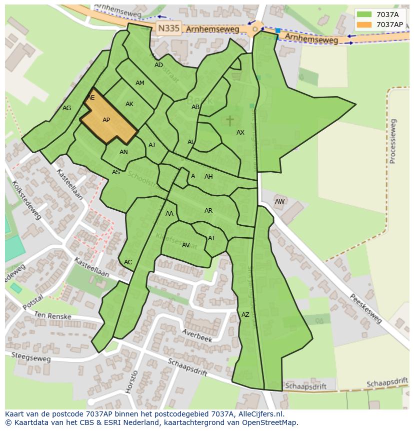 Afbeelding van het postcodegebied 7037 AP op de kaart.