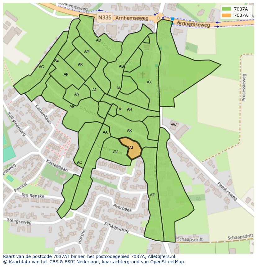 Afbeelding van het postcodegebied 7037 AT op de kaart.