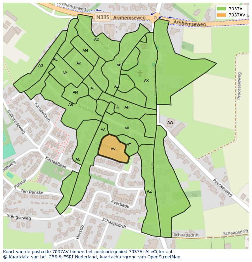 Afbeelding van het postcodegebied 7037 AV op de kaart.