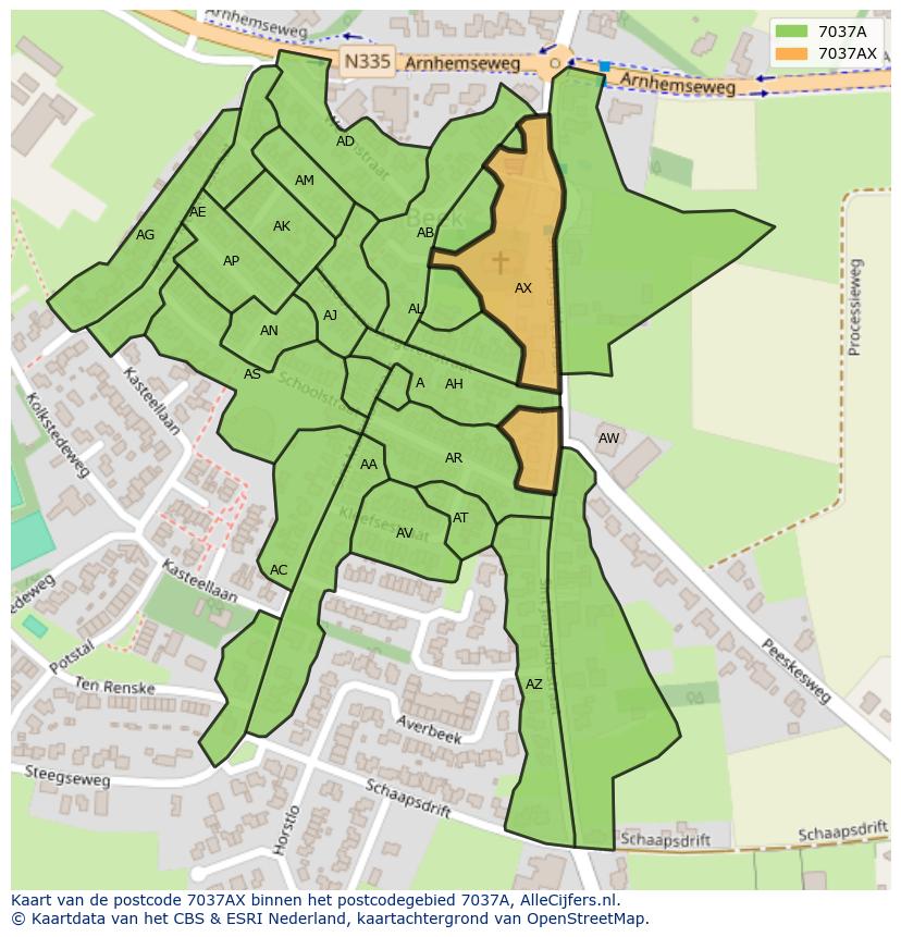 Afbeelding van het postcodegebied 7037 AX op de kaart.
