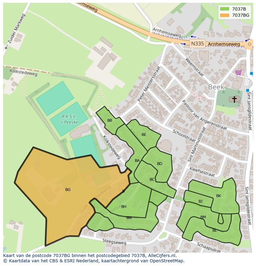 Afbeelding van het postcodegebied 7037 BG op de kaart.