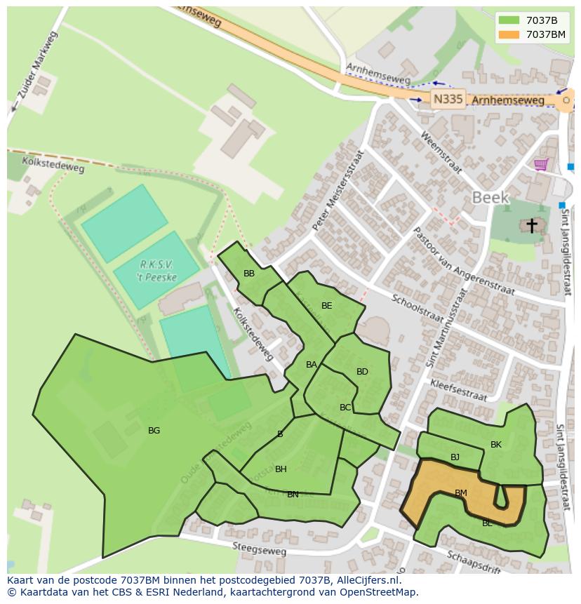Afbeelding van het postcodegebied 7037 BM op de kaart.