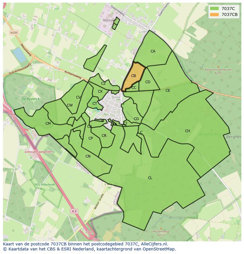 Afbeelding van het postcodegebied 7037 CB op de kaart.