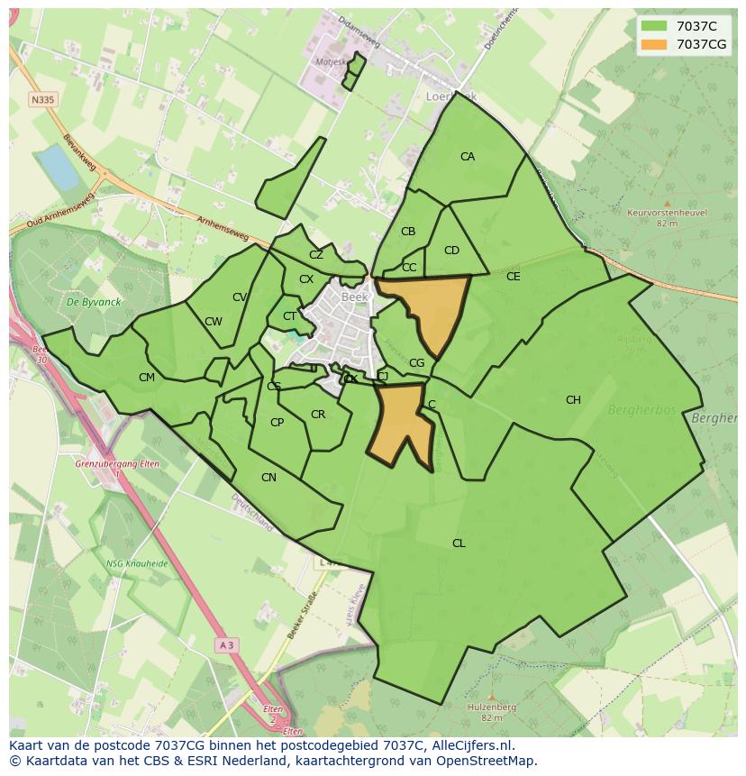 Afbeelding van het postcodegebied 7037 CG op de kaart.