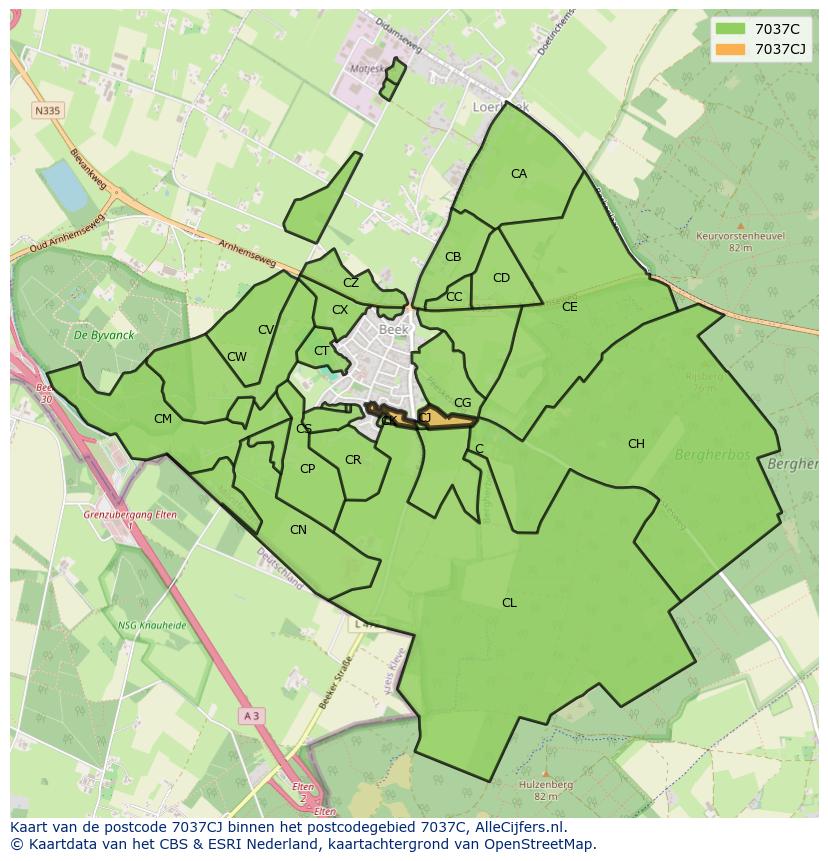 Afbeelding van het postcodegebied 7037 CJ op de kaart.