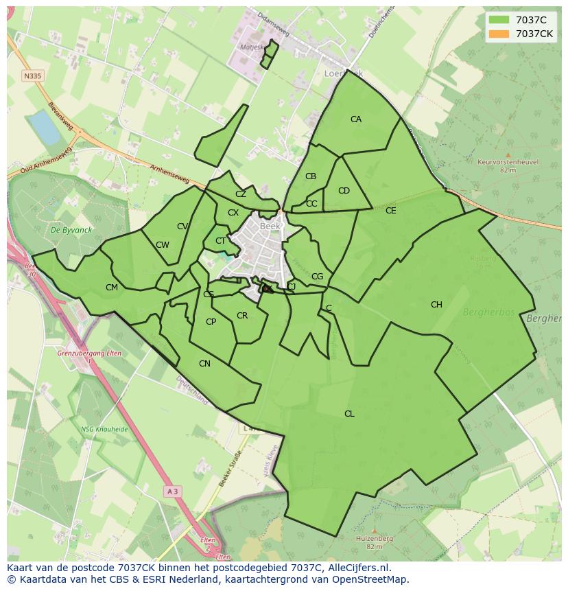 Afbeelding van het postcodegebied 7037 CK op de kaart.