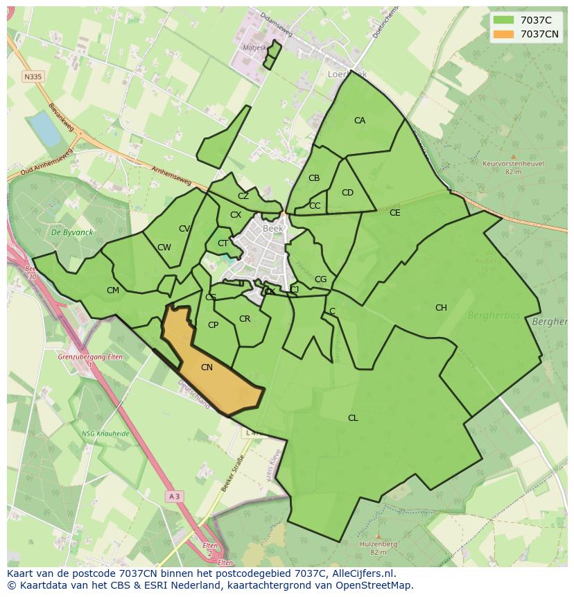 Afbeelding van het postcodegebied 7037 CN op de kaart.