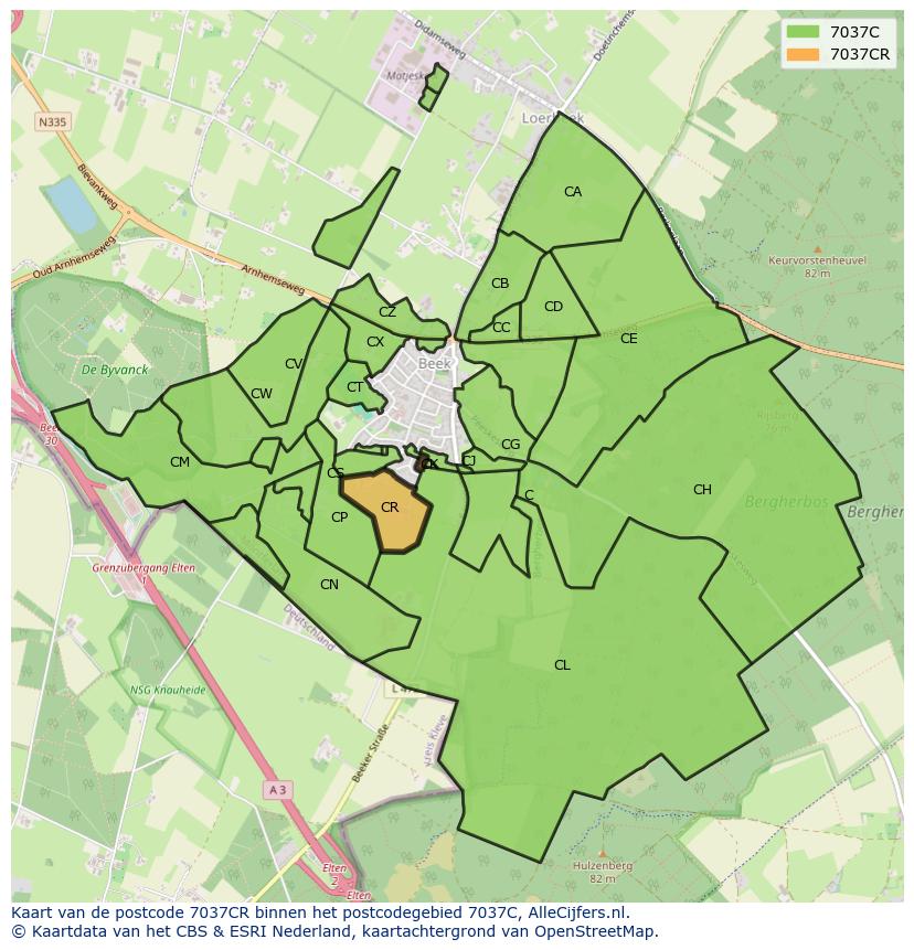 Afbeelding van het postcodegebied 7037 CR op de kaart.