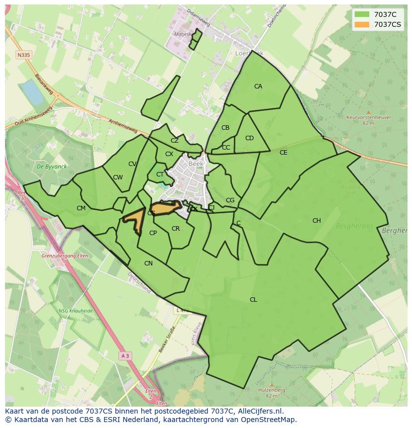 Afbeelding van het postcodegebied 7037 CS op de kaart.