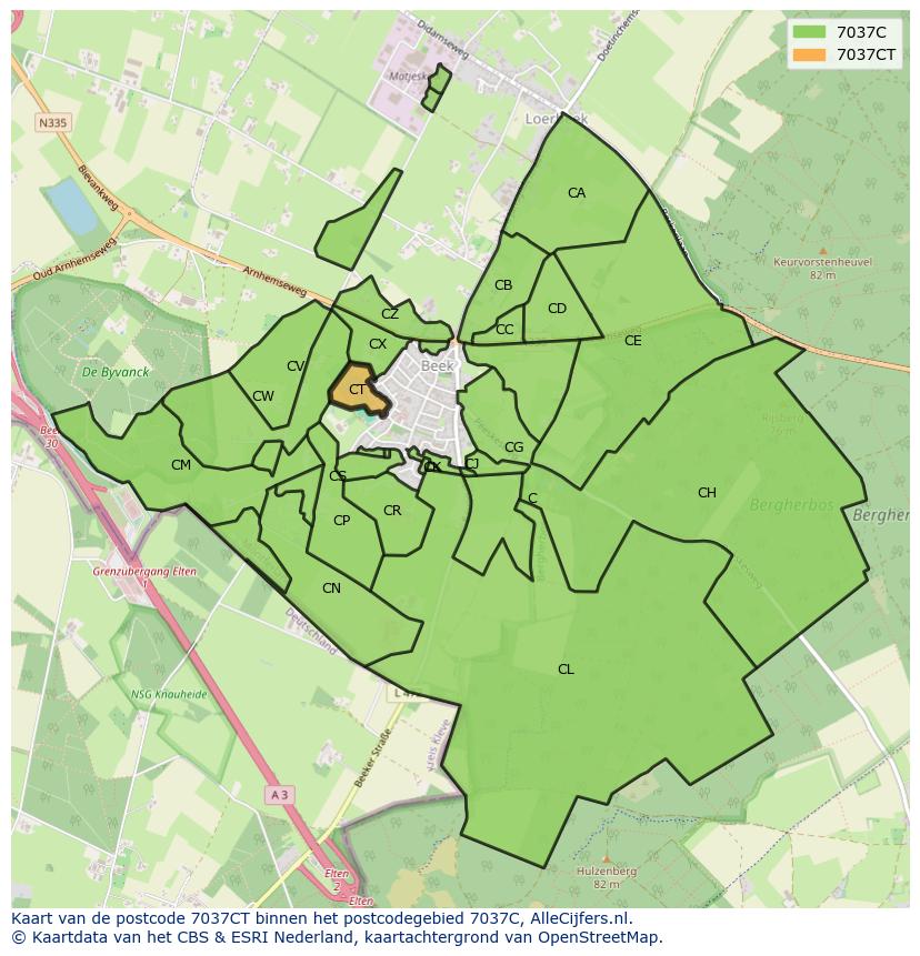 Afbeelding van het postcodegebied 7037 CT op de kaart.