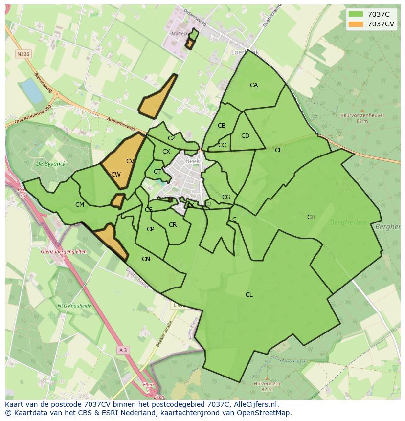 Afbeelding van het postcodegebied 7037 CV op de kaart.