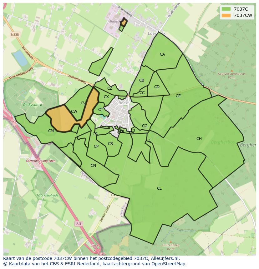 Afbeelding van het postcodegebied 7037 CW op de kaart.