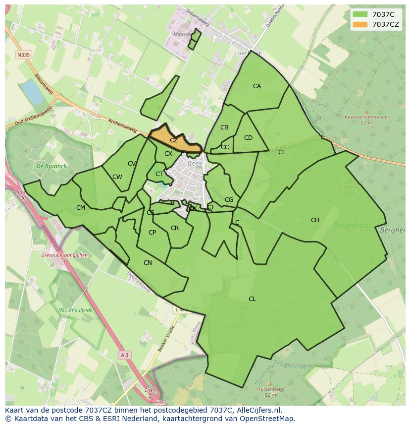 Afbeelding van het postcodegebied 7037 CZ op de kaart.