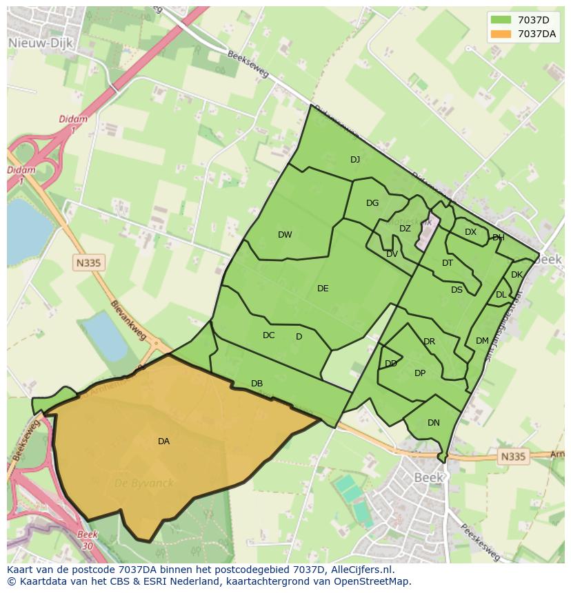 Afbeelding van het postcodegebied 7037 DA op de kaart.