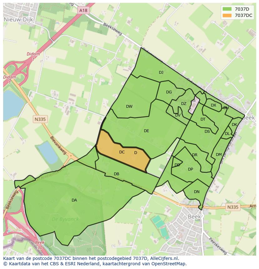 Afbeelding van het postcodegebied 7037 DC op de kaart.