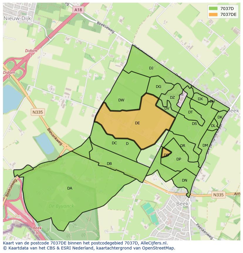 Afbeelding van het postcodegebied 7037 DE op de kaart.
