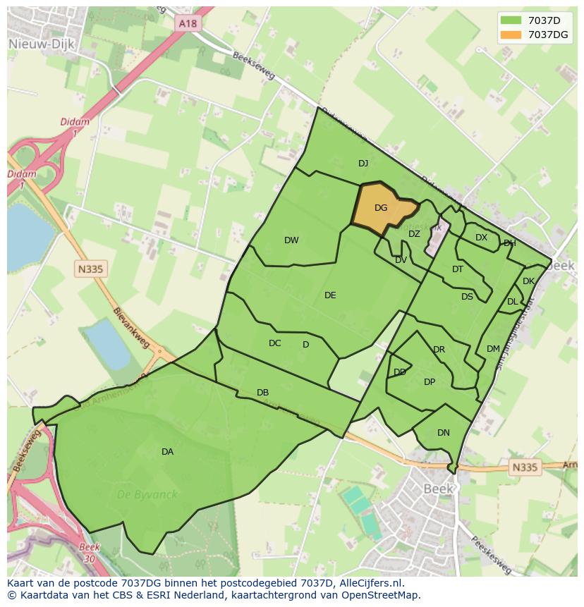 Afbeelding van het postcodegebied 7037 DG op de kaart.