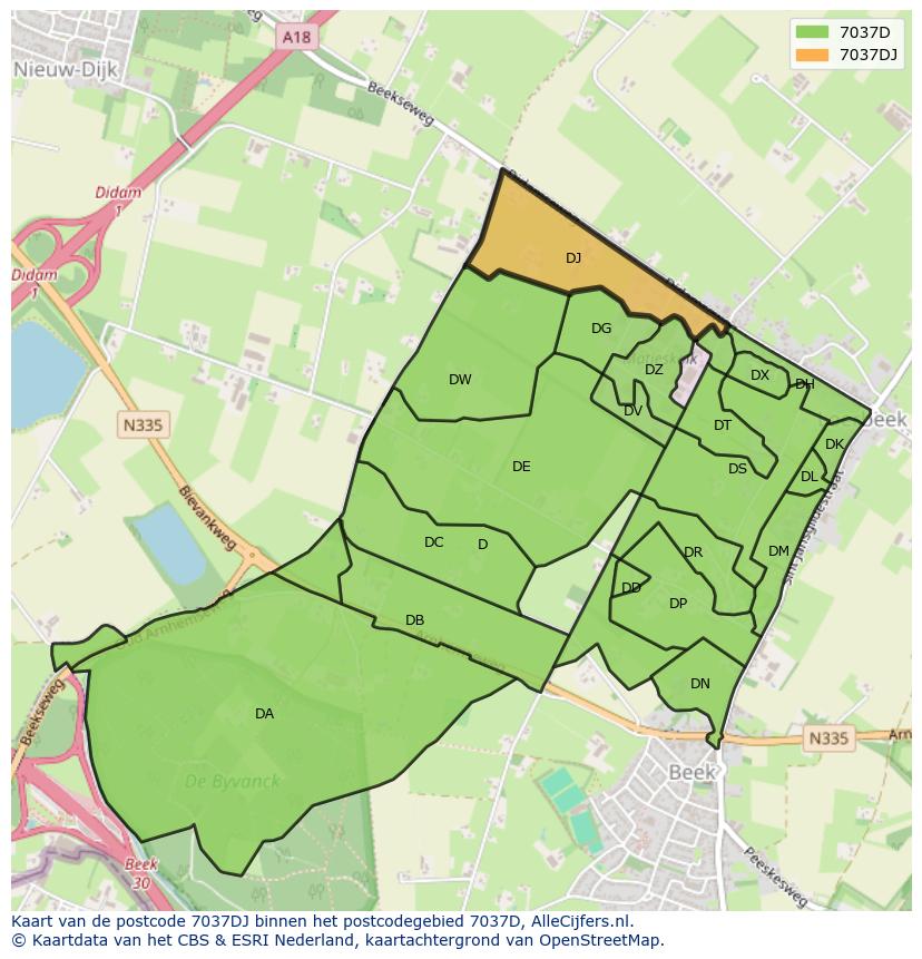 Afbeelding van het postcodegebied 7037 DJ op de kaart.