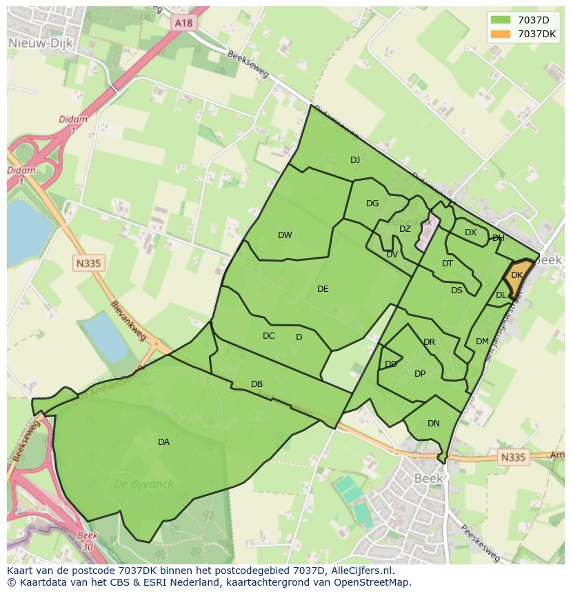 Afbeelding van het postcodegebied 7037 DK op de kaart.