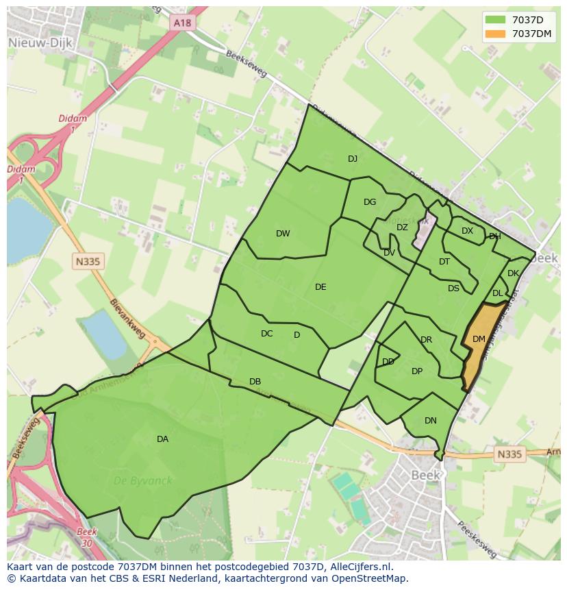 Afbeelding van het postcodegebied 7037 DM op de kaart.