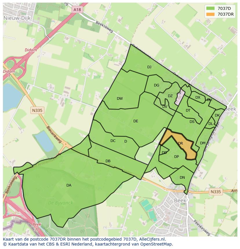 Afbeelding van het postcodegebied 7037 DR op de kaart.