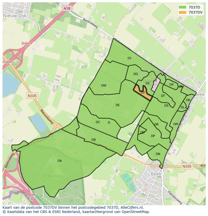 Afbeelding van het postcodegebied 7037 DV op de kaart.