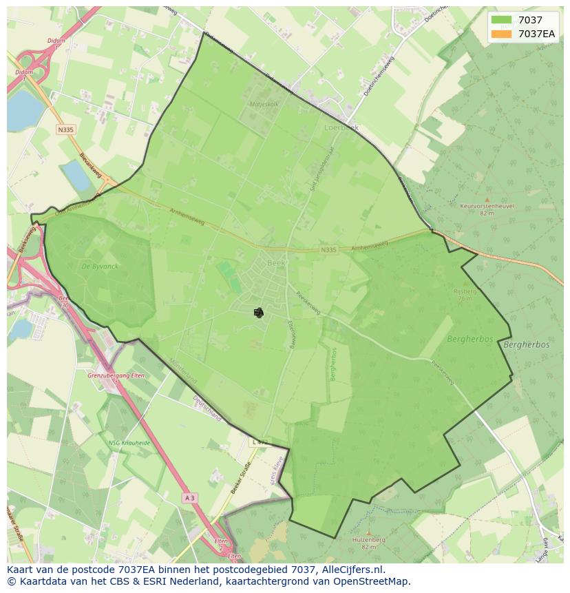 Afbeelding van het postcodegebied 7037 EA op de kaart.