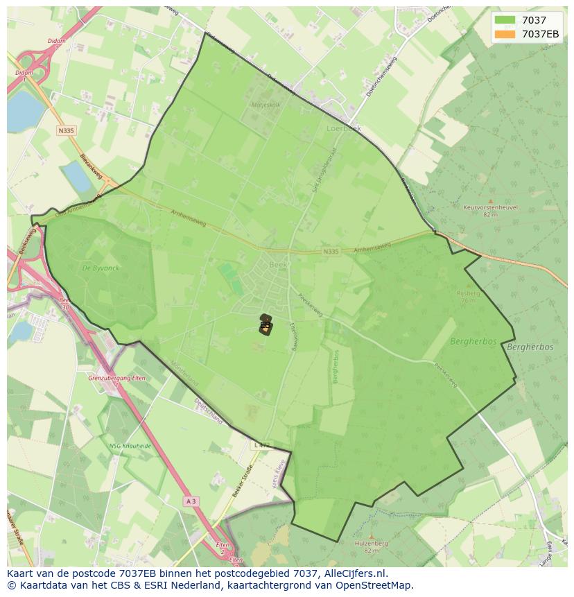 Afbeelding van het postcodegebied 7037 EB op de kaart.
