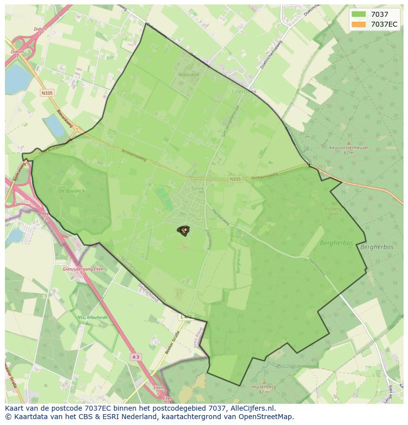 Afbeelding van het postcodegebied 7037 EC op de kaart.
