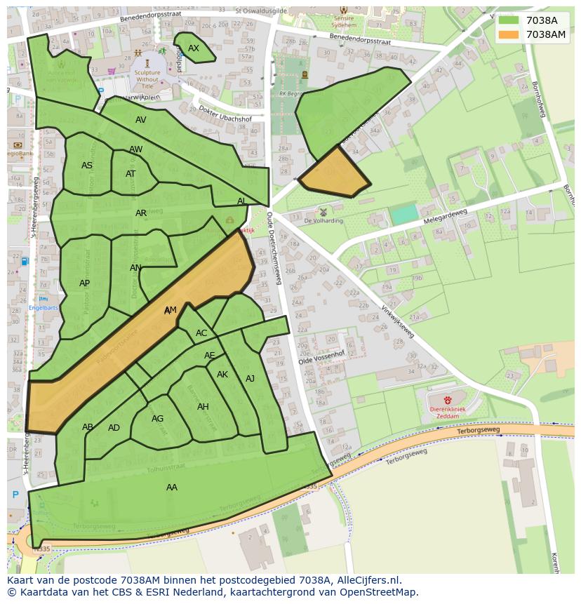 Afbeelding van het postcodegebied 7038 AM op de kaart.
