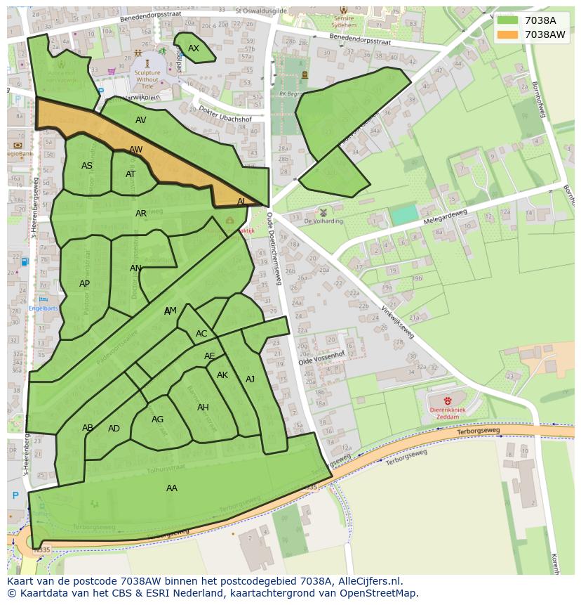 Afbeelding van het postcodegebied 7038 AW op de kaart.