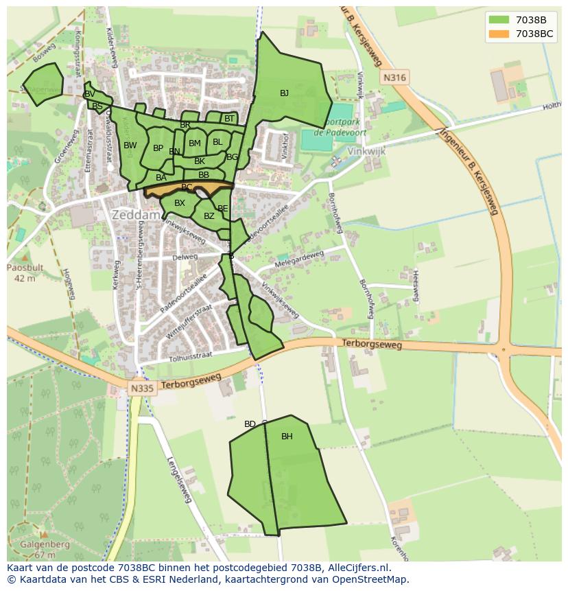 Afbeelding van het postcodegebied 7038 BC op de kaart.