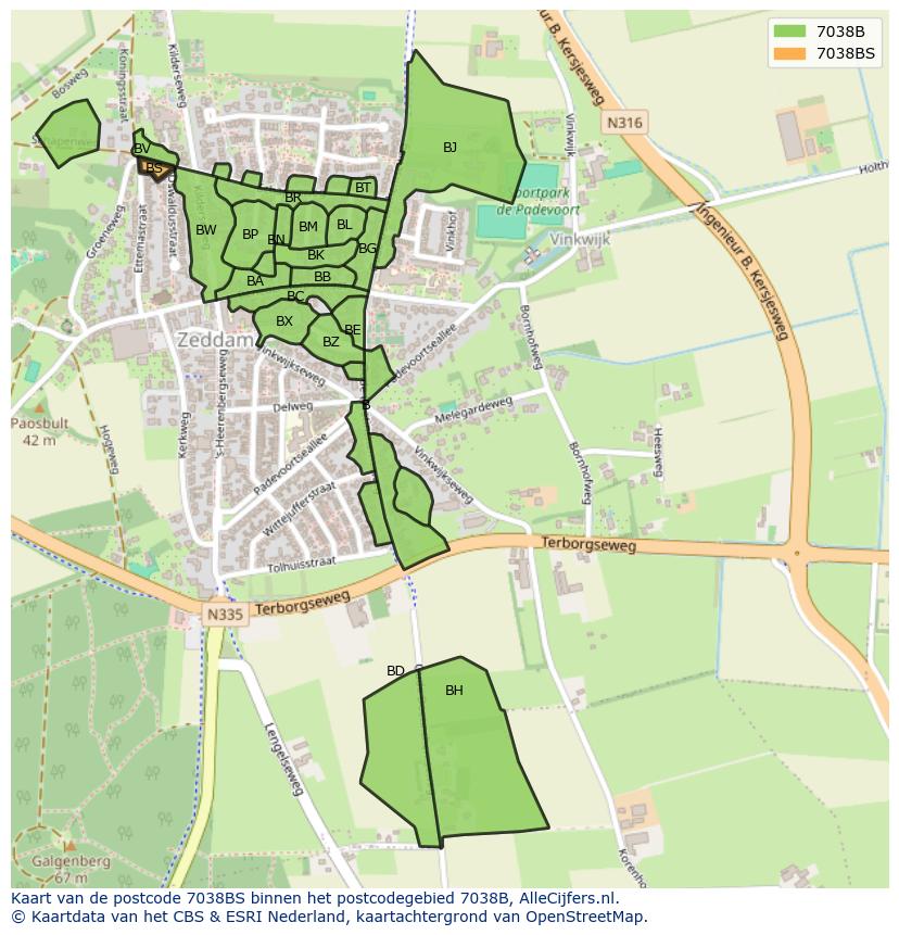 Afbeelding van het postcodegebied 7038 BS op de kaart.