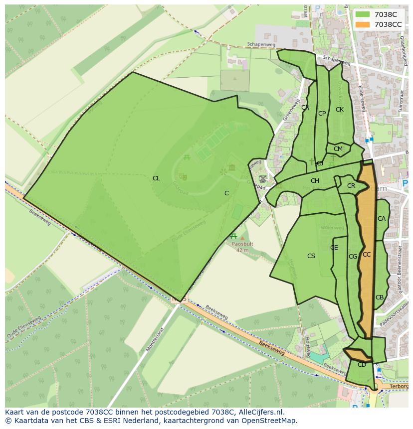 Afbeelding van het postcodegebied 7038 CC op de kaart.