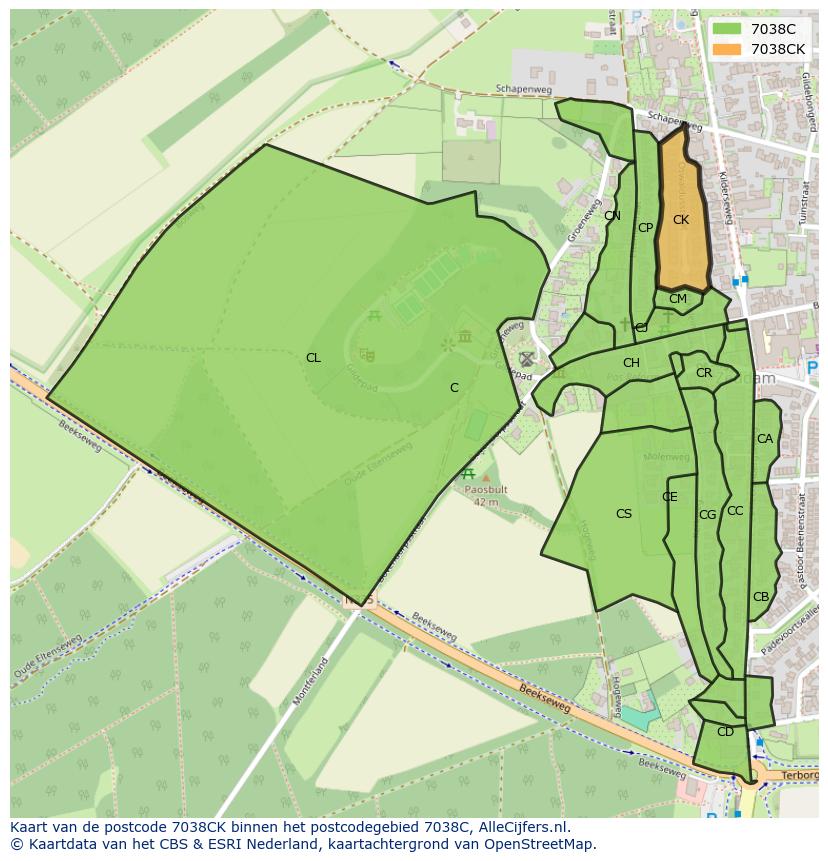 Afbeelding van het postcodegebied 7038 CK op de kaart.
