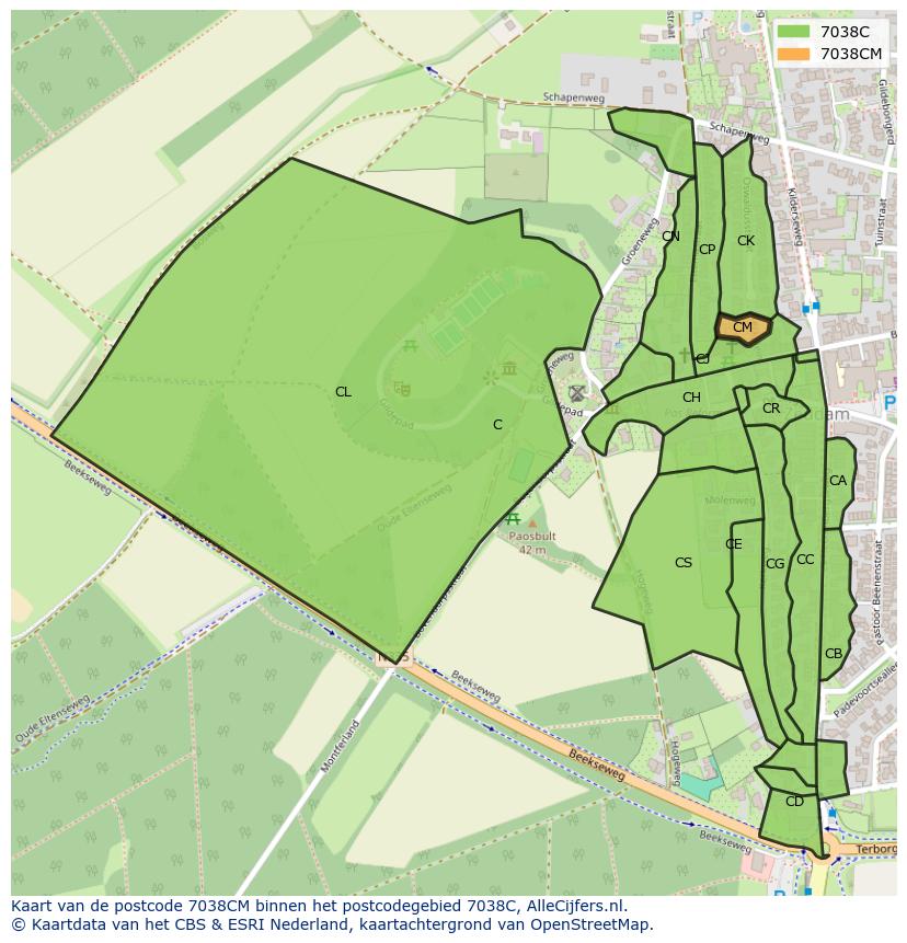 Afbeelding van het postcodegebied 7038 CM op de kaart.