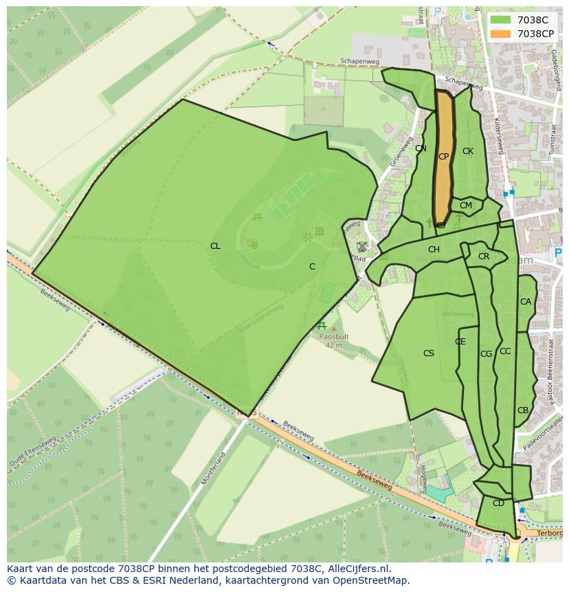 Afbeelding van het postcodegebied 7038 CP op de kaart.
