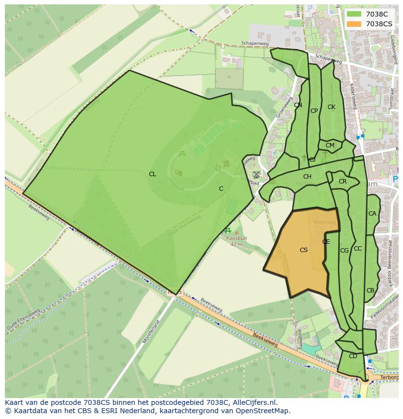 Afbeelding van het postcodegebied 7038 CS op de kaart.