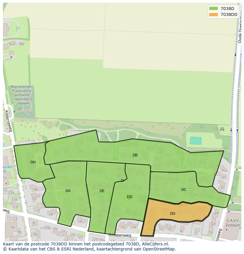 Afbeelding van het postcodegebied 7038 DD op de kaart.