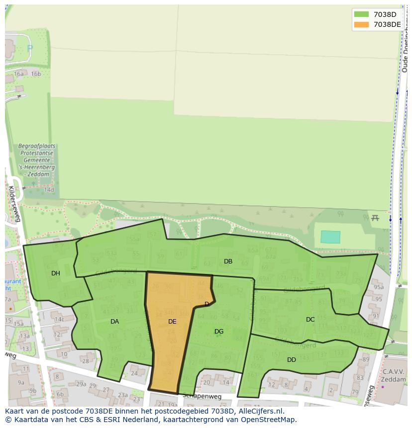 Afbeelding van het postcodegebied 7038 DE op de kaart.