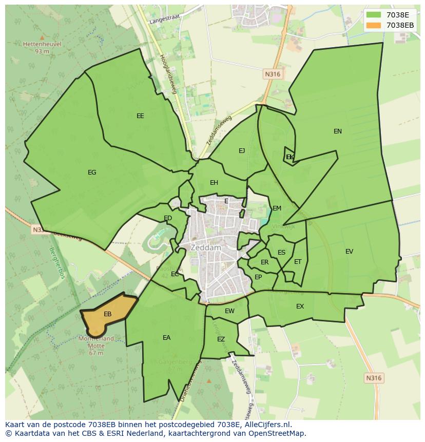 Afbeelding van het postcodegebied 7038 EB op de kaart.
