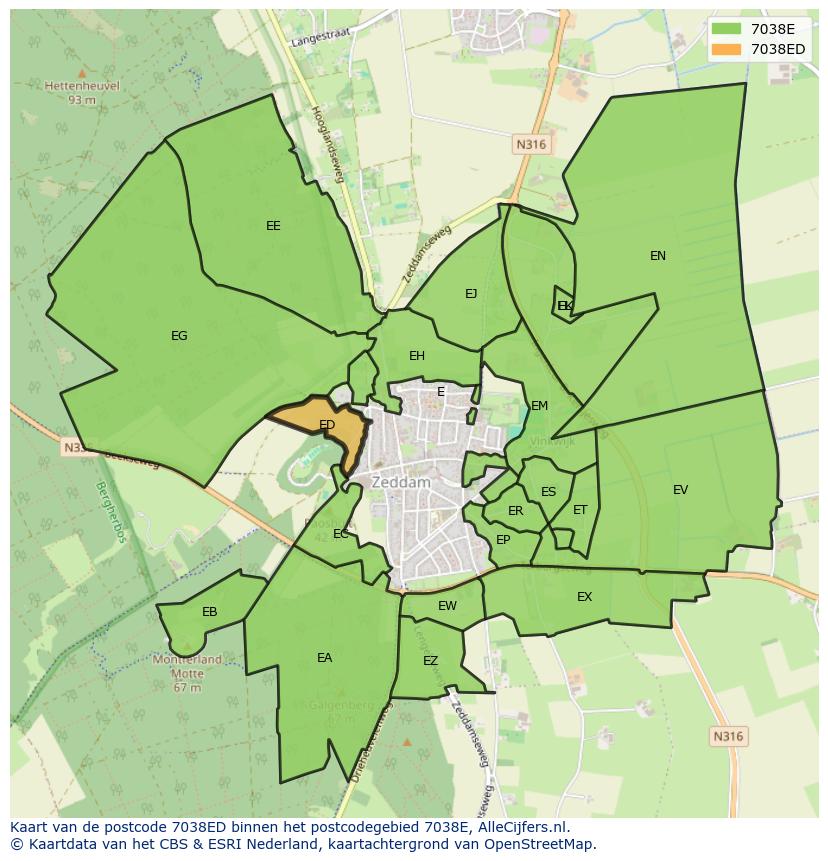 Afbeelding van het postcodegebied 7038 ED op de kaart.