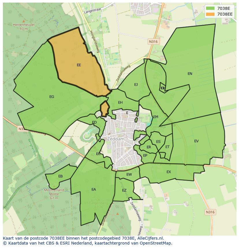 Afbeelding van het postcodegebied 7038 EE op de kaart.
