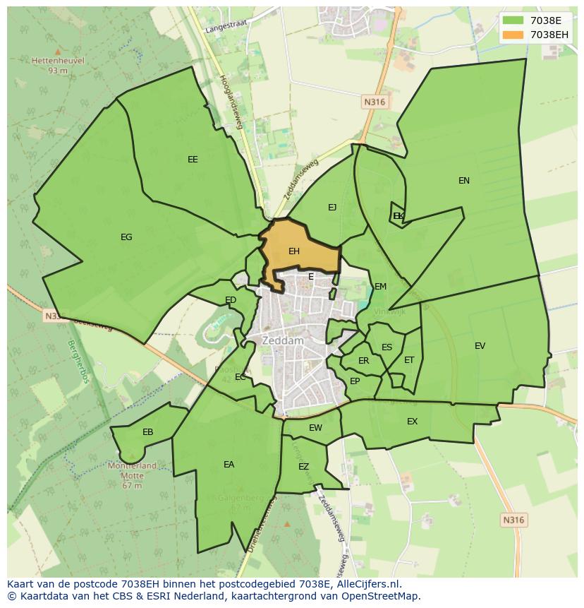 Afbeelding van het postcodegebied 7038 EH op de kaart.